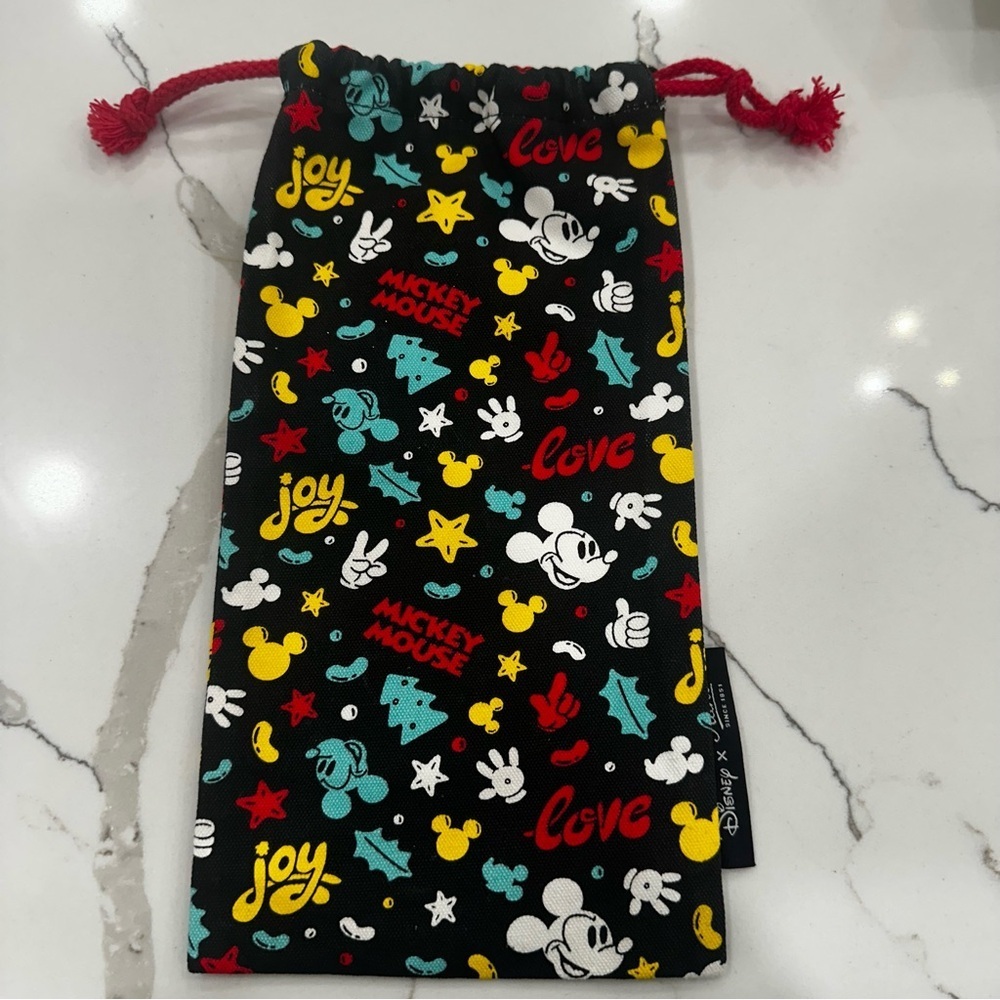 Disney x Kiehl's Mickey Mouse Holiday Drawstring Canvas Pouch Bag Black 11"